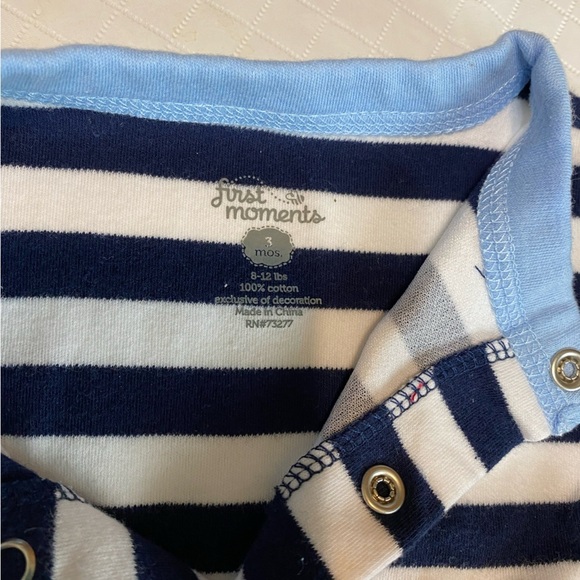 Infant 3 month short sleeve onsies blue stripes baseball themed set of 2 - Picture 3 of 10